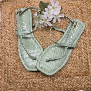 Unisa Mint Croc-Embossed Sandals